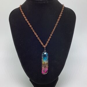 Rainbow Crystal Quartz Necklace Wire Wrapped Tree of Life Healing Stone
